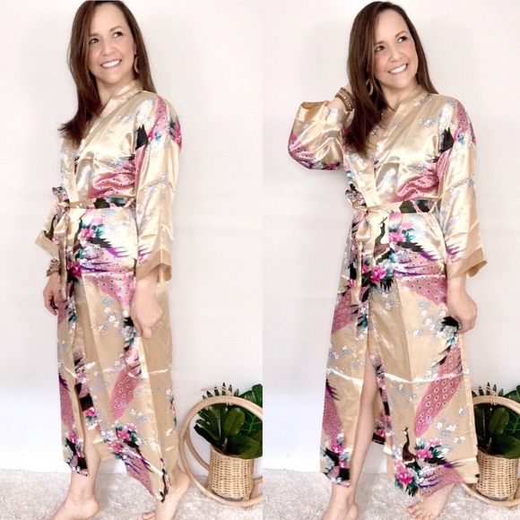 Floral Long Kimono Robes Satin - Picture 3 of 7
